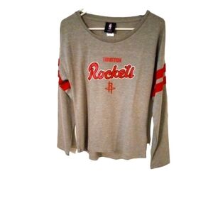 NBA Official Fan Houston Rockets Gray w. Red Team Lettering Jersey Style Tee 14